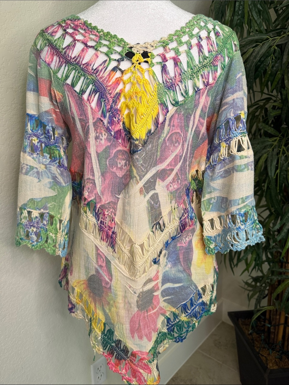 Dor Dor Boho Couture Multi-Color Crochet/Macrame Floral Top - Women's Size S - Picture 4 of 16